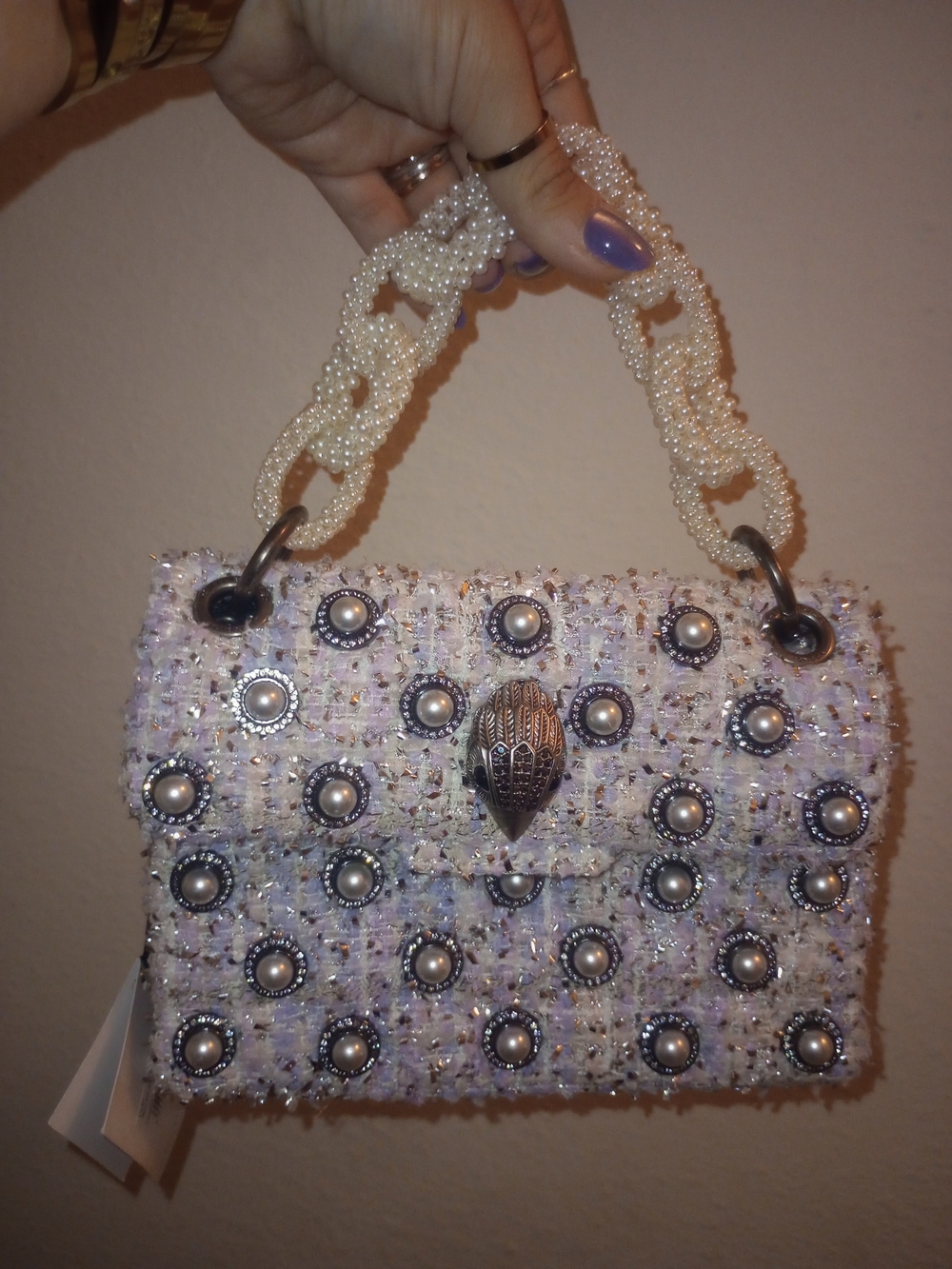 Kurt Geiger Lilac Tweed Mini Kensington Crossbody Bag